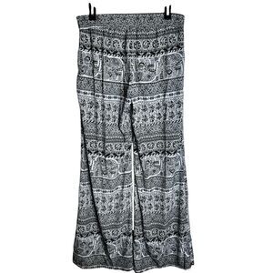 Ashley By 26 Int'l Wide Leg Pants Size Large Black White Paisley  Drawstring